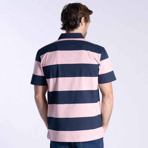 Polo rayé à manches courtes marine rose WEBB ELLIS