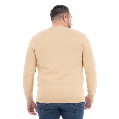 Pull beige foncé col V Ruckfield Essentiel - GOTS