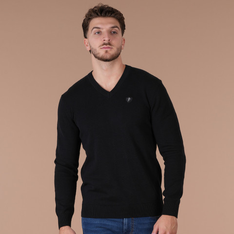 Pull noir col V Ruckfield Essentiel - GOTS