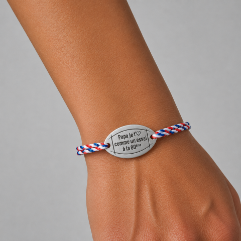 Bracelet Ruckfield cordon bleu, blanc, rouge - Papa je t'aime comme un essai à la 80ème