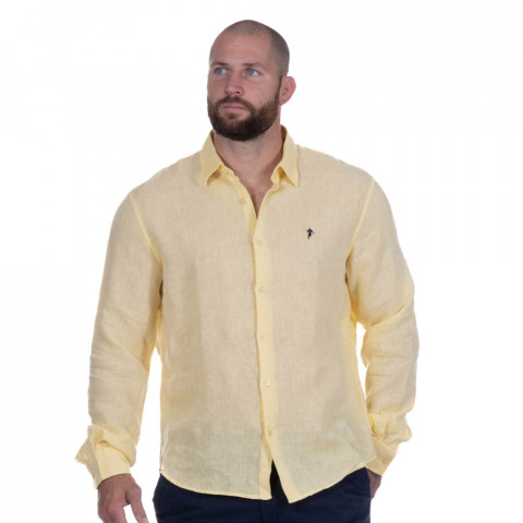 Long sleeves dark yellow linen shirt
