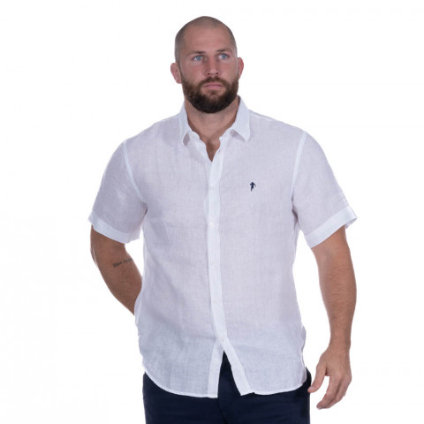 Short sleeves white linen shirt