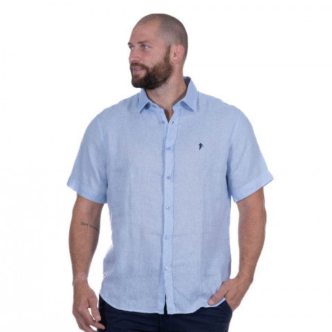 Short sleeve light blue linen shirt