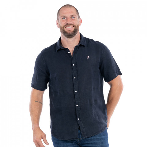 Linen short sleeves navy shirt