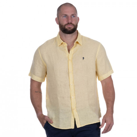 Short sleeves dark yellow linen shirt