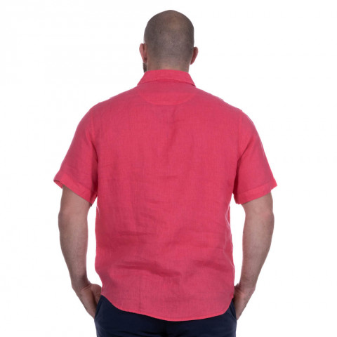 Short sleeves fuschia linen shirt
