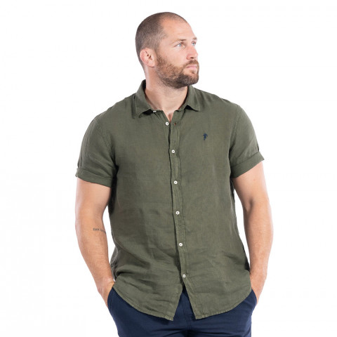 Short Sleeve Khaki Linen Shirt