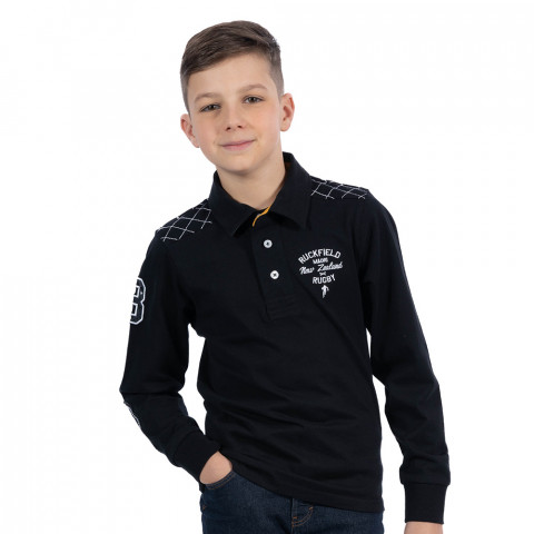 Ruckfield children's long-sleeved Maori polo shirt black