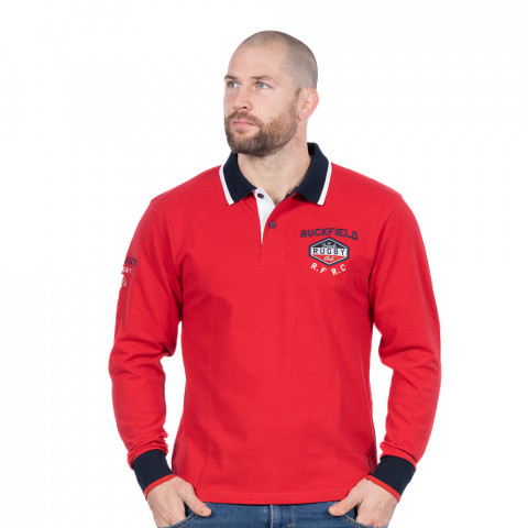 French Rugby Club Polo shirt Ruckfield long sleeve red