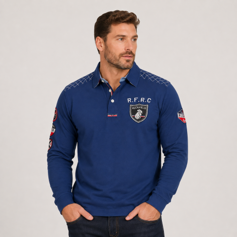 Polo Ruckfield à manches longues French Rugby Club bleu