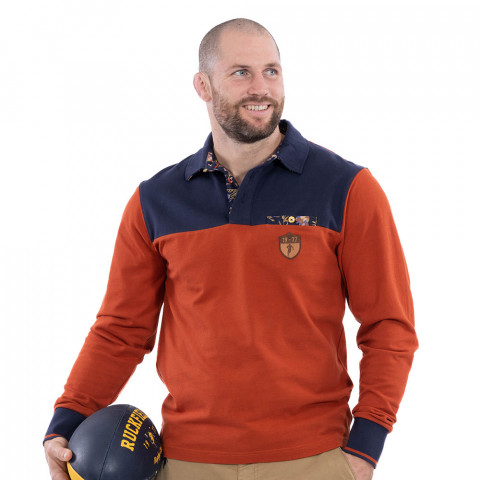 Ruckfield long sleeve Fall Rugby d’Automne themed polo rust