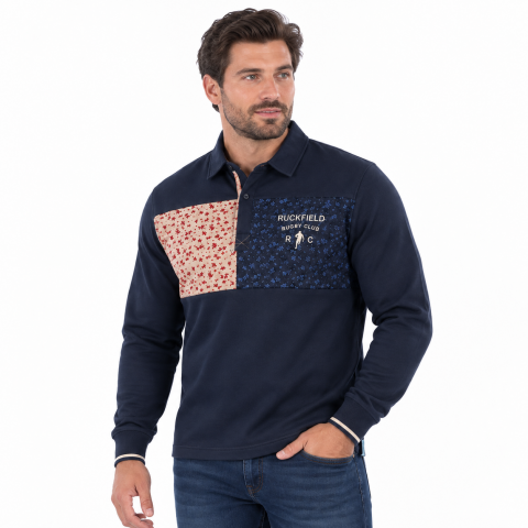 Polo à motifs Ruckfield à manches longues Rugby Club bleu marine
