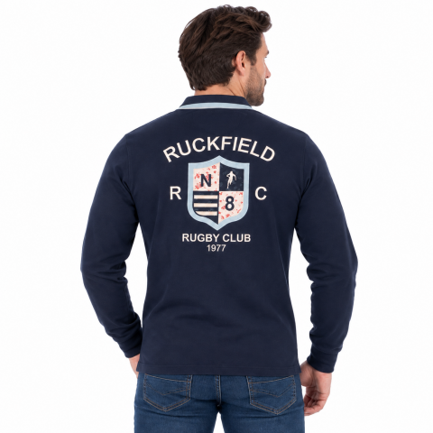 Polo à motifs Ruckfield à manches longues Rugby Club bleu marine
