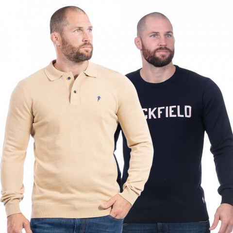 Pull Ruckfield col polo Vichy beige + pull marine offert