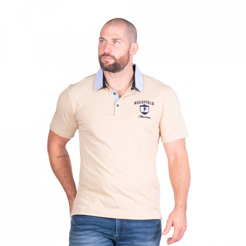 Ruckfield polo shirt with short sleeves beige gingham