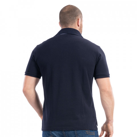 Navy Blue Gingham Short Sleeve Ruckfield Polo Shirt
