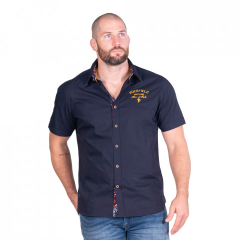 Chemise Ruckfield à manches courtes rugby flowers bleu marine