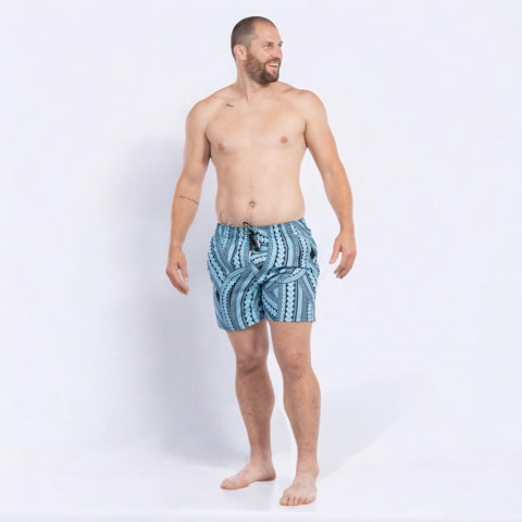 Ruckfield Maori swim shorts turquoise blue
