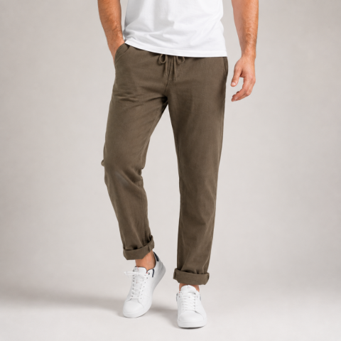 Pantalon en lin Ruckfield kaki