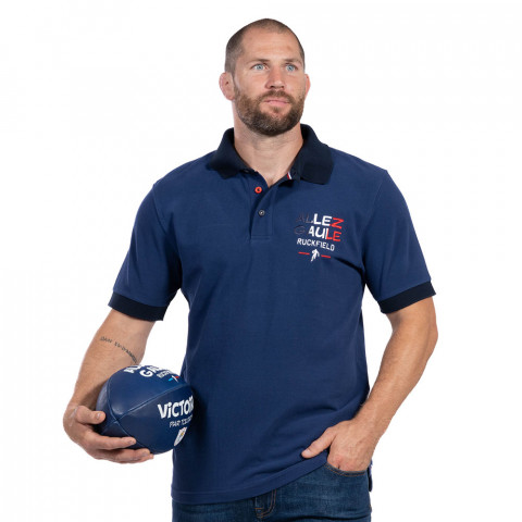 Ribbed polo shirt with short sleeves, navy blue, La Redoute Collections
