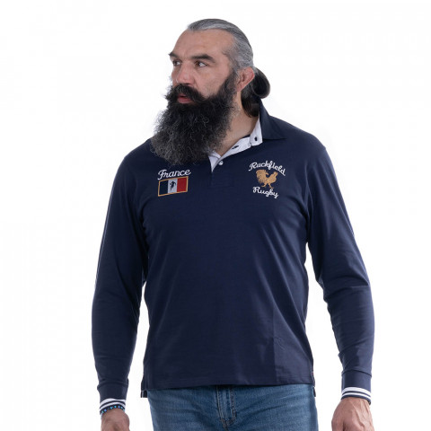 Ruckfield France long-sleeved navy blue polo shirt