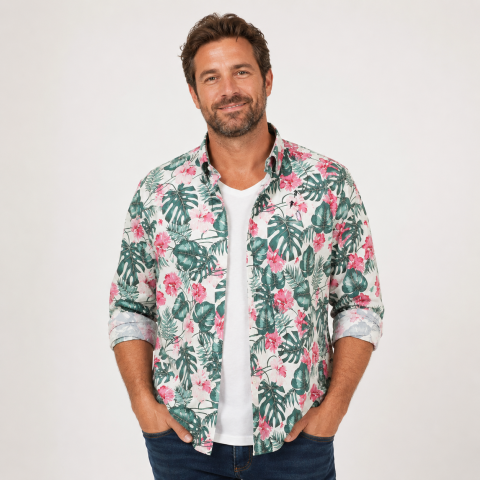 Chemise à manches longues Ruckfield Tropical Rugby blanc cassé