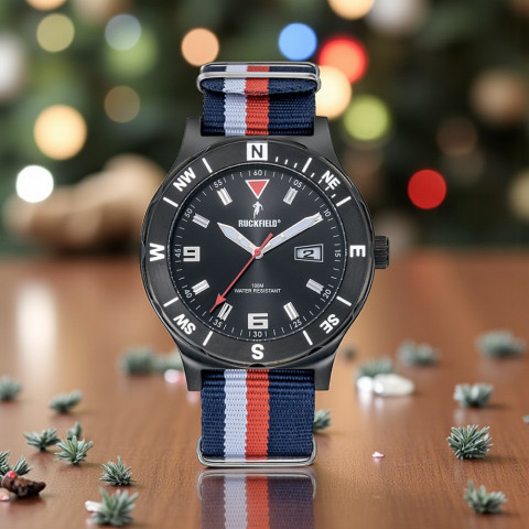 Montre homme Ruckfield bleu, blanc et rouge