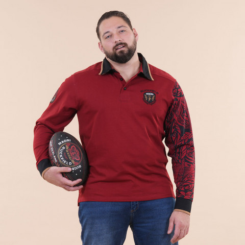 Long-sleeved polo shirt Ruckfield Maori Rugby dark red