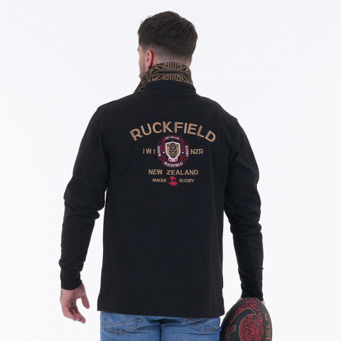 Ruckfield long-sleeved polo shirt maori rugby black