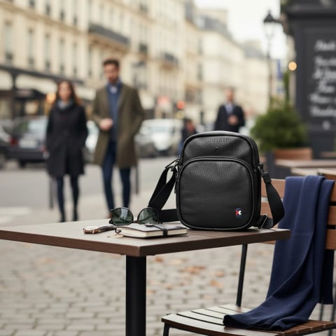 Sac travers Ruckfield en cuir noir 15.5 x 19.5 cm