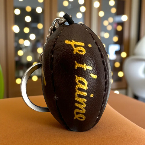 Porte-clés ballon en cuir "Papa je t'aime" marron