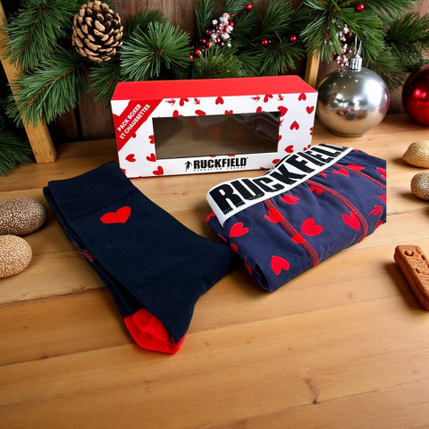 Coffret boxer et chaussettes coeur Ruckfield bleu marine