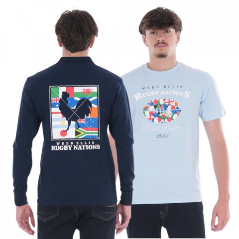 Polo à manches longues Webb Ellis Rugby Nations bleu marine + t-shirt offert