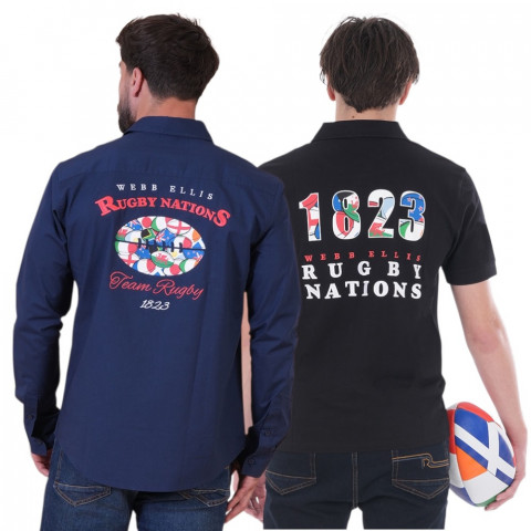 Chemise à manches longues marine Webb Ellis Rugby Nations + polo offert