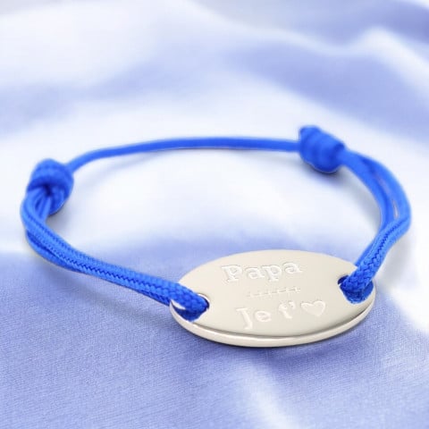 Bracelet cordon marine Médaillon ovale gravé "Papa je t’aime"
