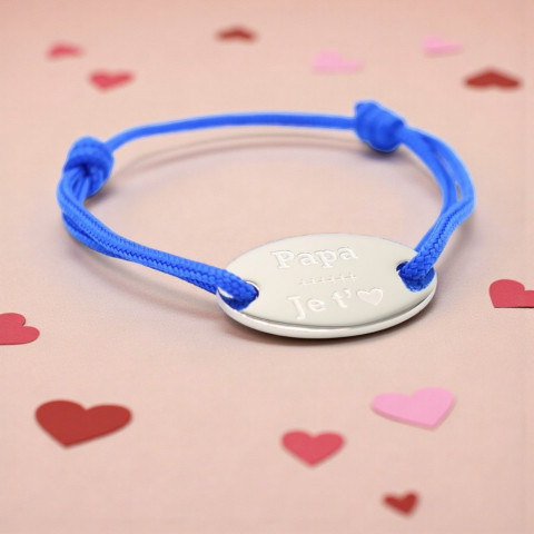 Bracelet cordon marine Médaillon ovale gravé "Papa je t’aime"