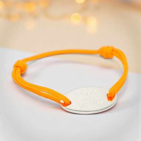 Bracelet cordon orange Médaillon ovale gravé "Papa je t’aime"