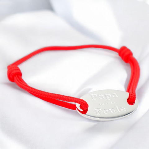 Bracelet cordon rouge Médaillon ovale gravé "Papa Poule"
