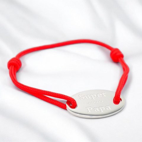 Bracelet cordon rouge Médaillon ovale gravé "Super Papa"