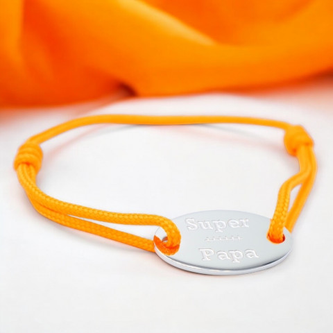 Bracelet cordon orange Médaillon ovale gravé "Super Papa"