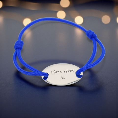 Bracelet bleu à graver médaillon ovale