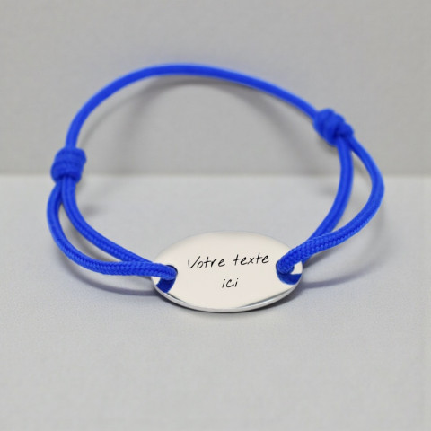 Bracelet bleu à graver médaillon ovale