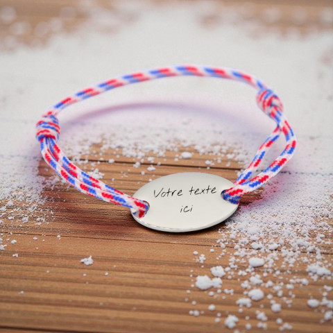 Bracelet bleu blanc rouge à graver médaillon ovale