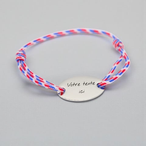 Bracelet bleu blanc rouge à graver médaillon ovale