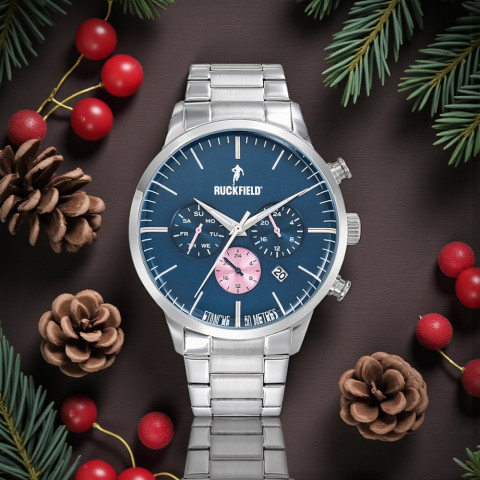 Montre Ruckfield argenté avec cadran bleu & rose