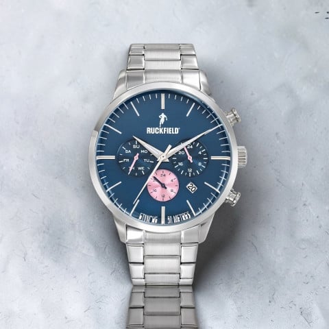 Montre Ruckfield argenté avec cadran bleu & rose