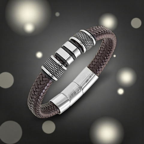 Bracelet tressé en cuir marron foncé