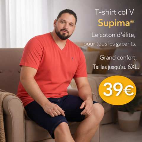 T-shirt supima col V rouge à manches courtes Ruckfield