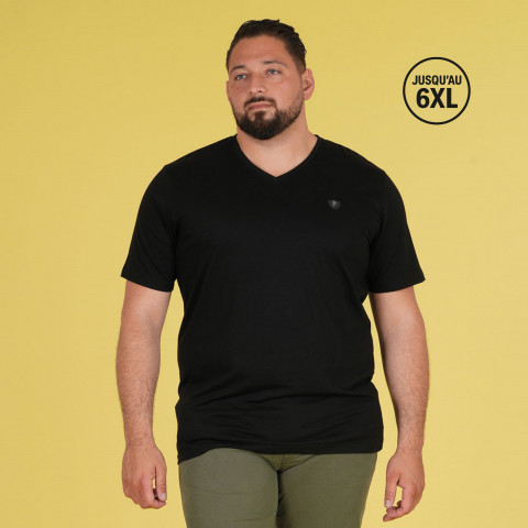 T-shirt supima col V noir à manches courtes Ruckfield