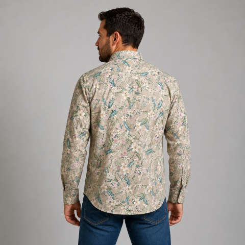 Chemise Ruckfield en voile de coton à manches longues beige
